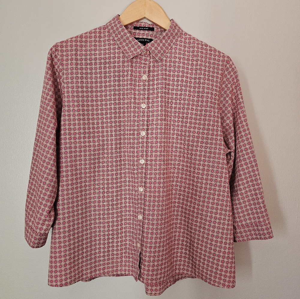 Pink Lands' End button down with fun square design (size 18P)